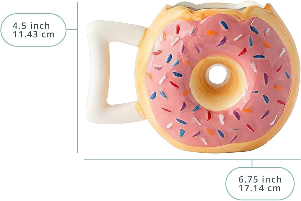 Ceramic Donut Mug - Delicious Pink Glaze Doughnut with Sprinkles - Funny "MMM... Donuts!" Quote - Best Cup for Coffee, Tea, Hot Chocolate and More - Large 14 Oz - Funny Coffee Mug Gift